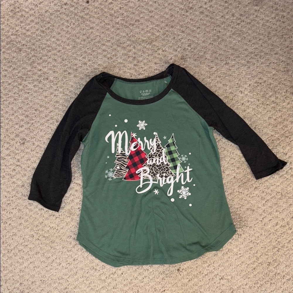 Kids' Merry and Bright Raglan Tee - Green and Black